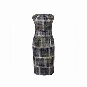 Edmé & Esyllte Strapless Sheath Dress Plaid Print Navy Green Size 4
